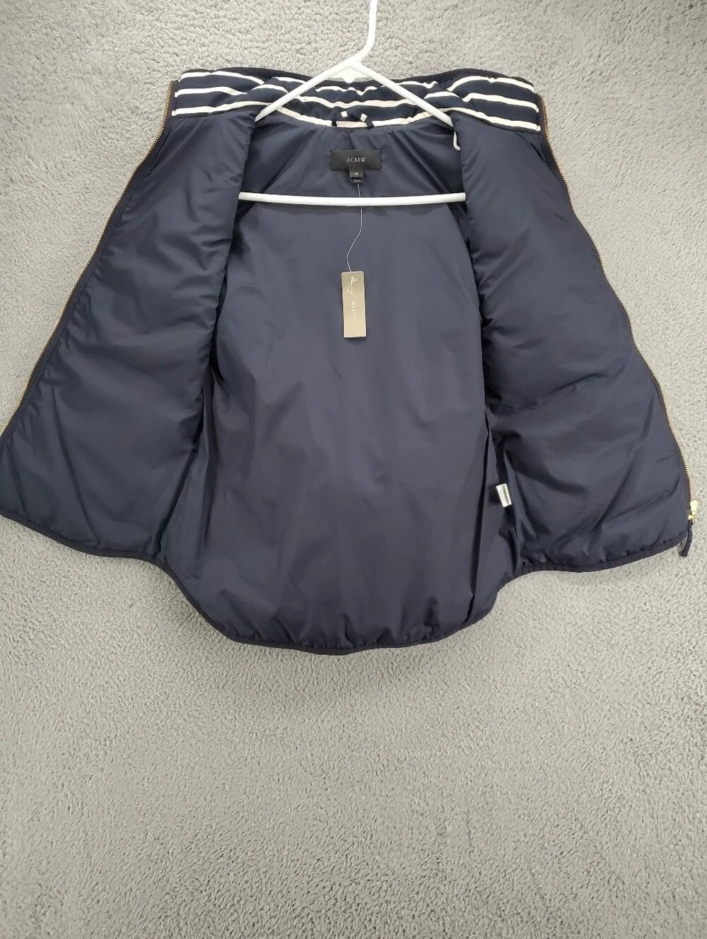 J Crew Excursion Quilted Vest Womens XS Navy Stripe Down Puffer NWT